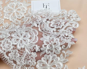 Ivory Lace Trimming by the yard, French Lace, Alencon Lace, Bridal Gown lace, Wedding Lace, White Lace, Veil lace, Garter lace EEV2101