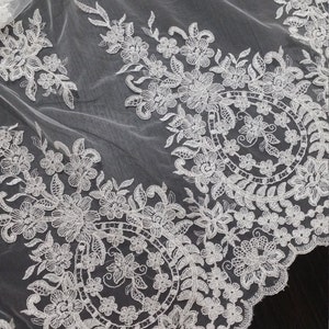 Tessuto in pizzo avorio, pizzo ricamato, pizzo francese, pizzo da sposa, pizzo da sposa, pizzo bianco, pizzo velo, pizzo lingerie, pizzo Alencon EVS010B