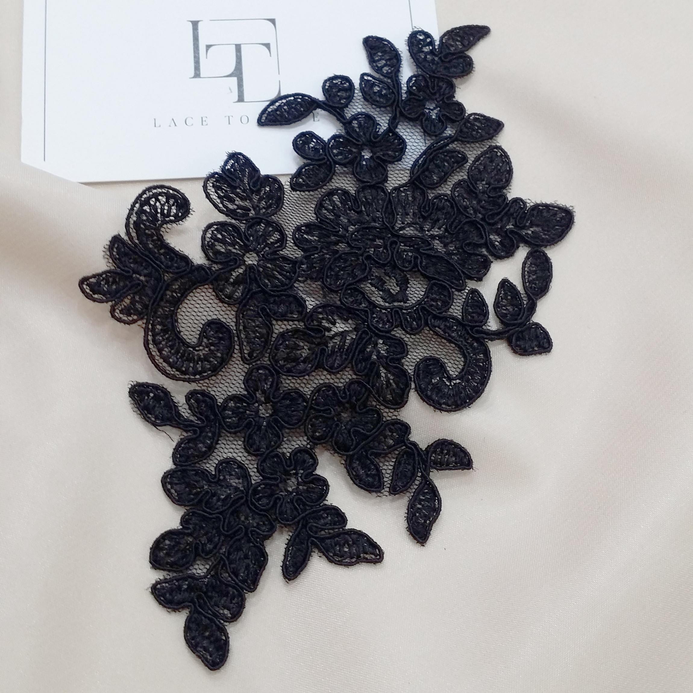 Black Lace applique, black lace, French Chantilly lace applique, 3D lace, bridal applique, Applique, M0033