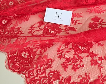 Tissu de dentelle de cils rouge, matériau de dentelle de mariée Chantilly française en nylon, tissu de dentelle de fleurs festonné vendu par yard, EVS197NC