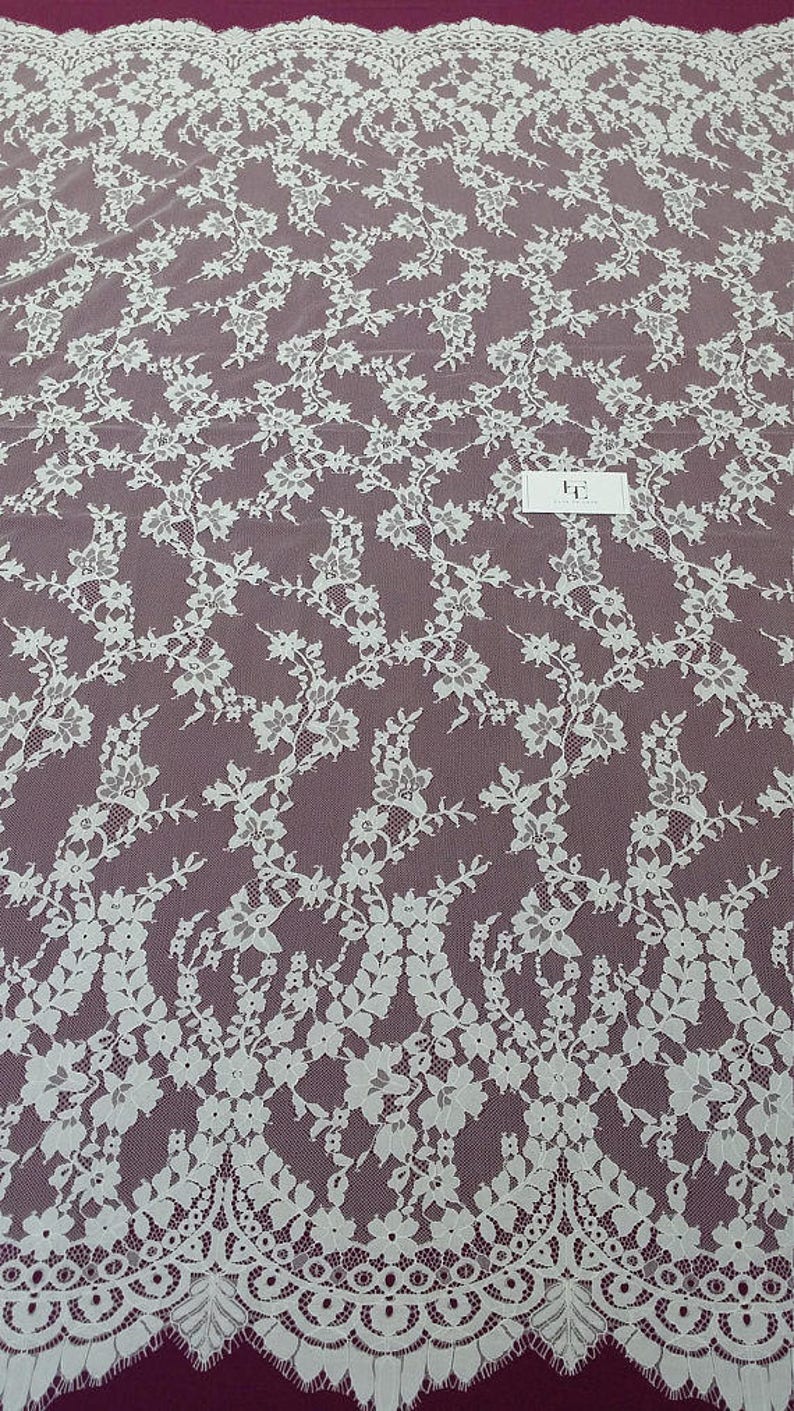 Bridal lace Wedding Lace White Lace Veil lace Scalloped Floral lace Lingerie Lace L22822 Chantilly Lace SALE Ivory lace fabric French Lace