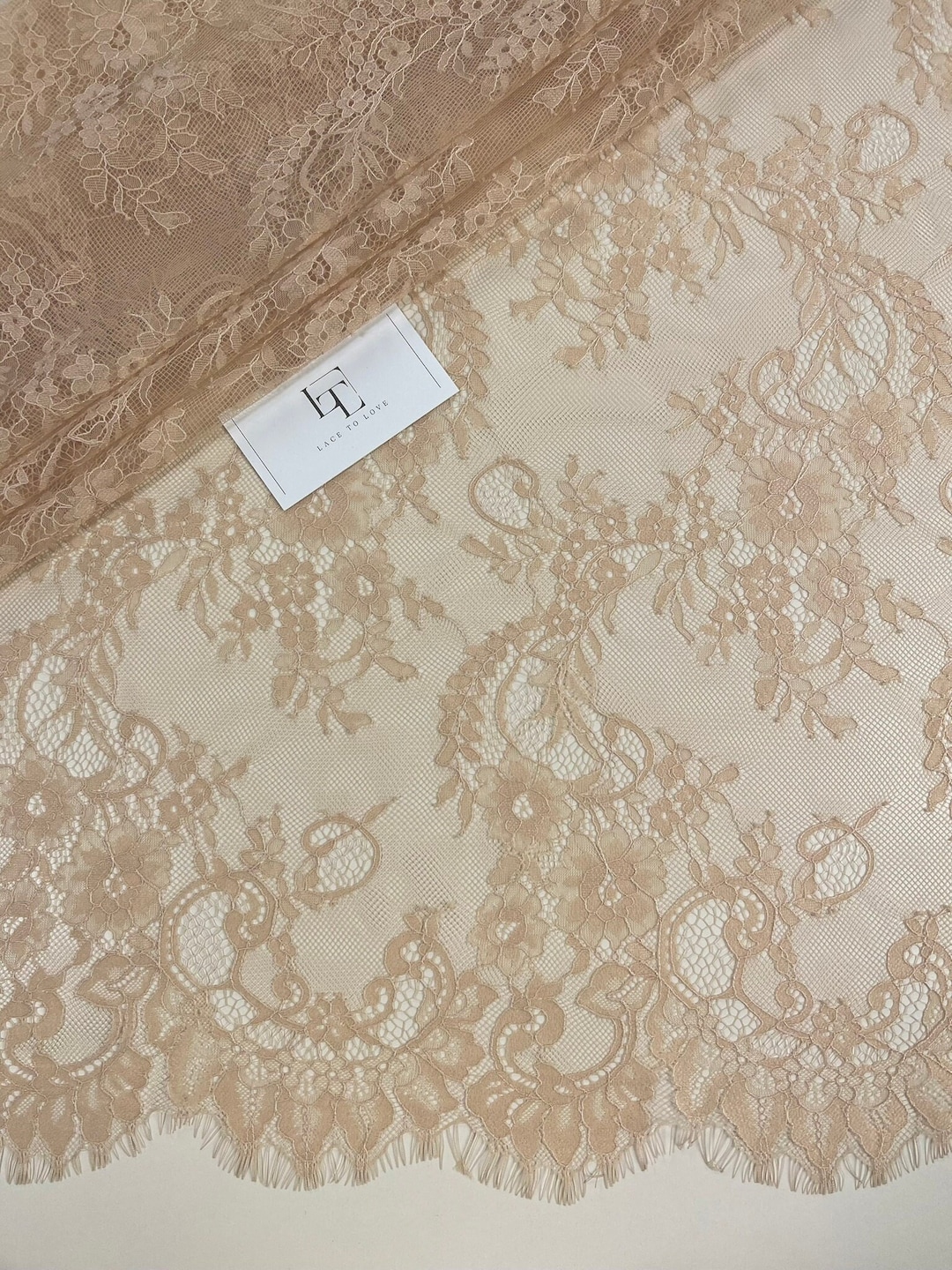 Delicate Beige Chantilly Eyelash Lace Fabric by the Yard, Skin Color ...