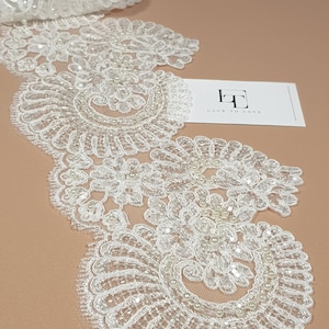 Perlen weiße Spitze, Paillettenspitze, Perlenspitze französische Spitzenbesatz Chantilly-Spitze Braut Hochzeit Spitze EEV2114