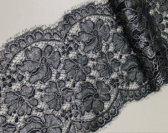 Black lace trim with silver glitter, LJ43331