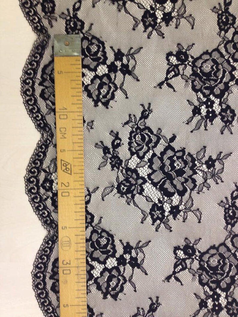 SALE Black Lace fabric French Chantilly Lace Bridal lace Wedding Lace Evening dress lace Scalloped Floral lace Lingerie Lace yard L11219
