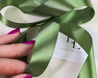 1 inch wide moss green shiny decoration ribbon sold by the yard, haberdashery finishing satin ribbon, V026