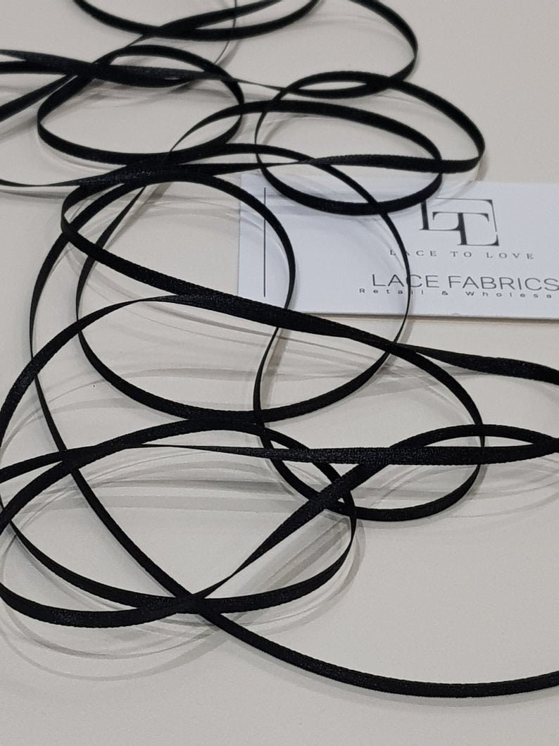 3mm Black Double Side Satin Ribbon, by the yard, satin ribbon black, satin fabric ribbon gift bow, hair ribbon, satin trim ST1014