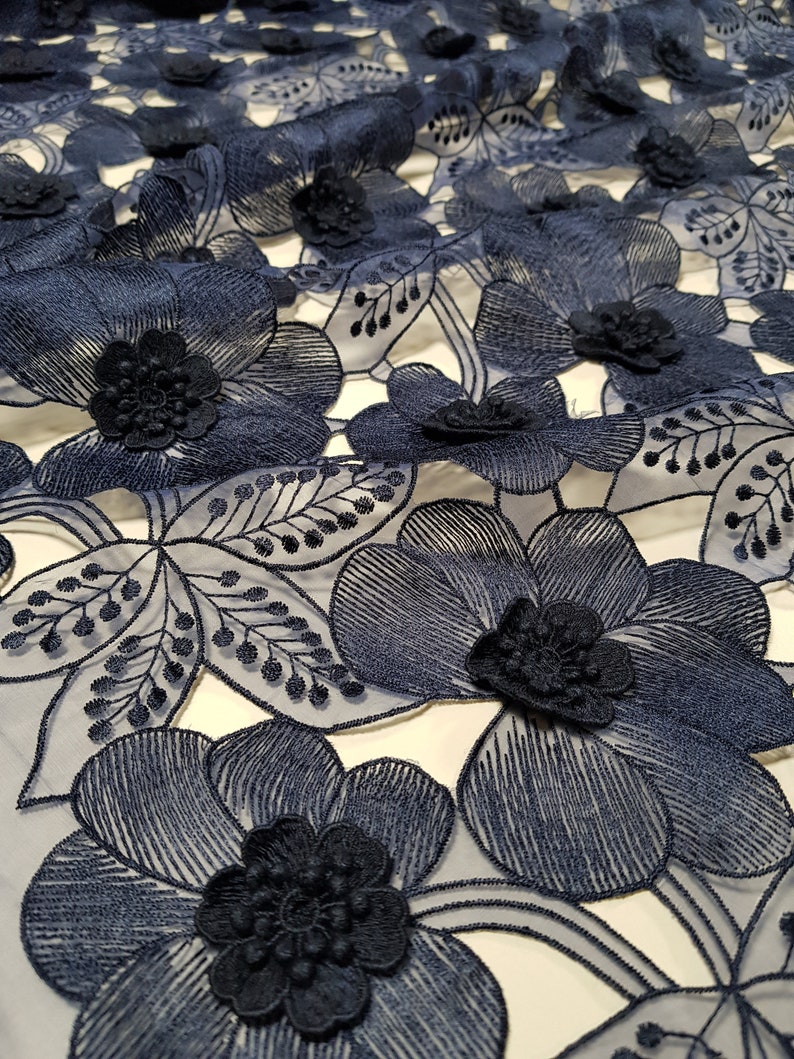 Navy blue lace fabric by the yard