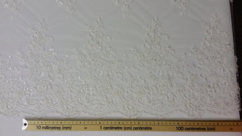 SALE Ivory Lace fabric by the yard Bridal Delightful Wedding Lace Pearl lace Sequin Lace Beaded lace KSBY61889CB Alencon Lace French Lace