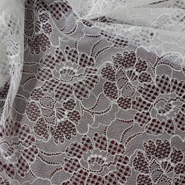 Snow white lace fabric, Embroidered lace, French Wedding Lace Bridal lace White Lace Veil lace Lingerie Lace Chantilly Lace J232001