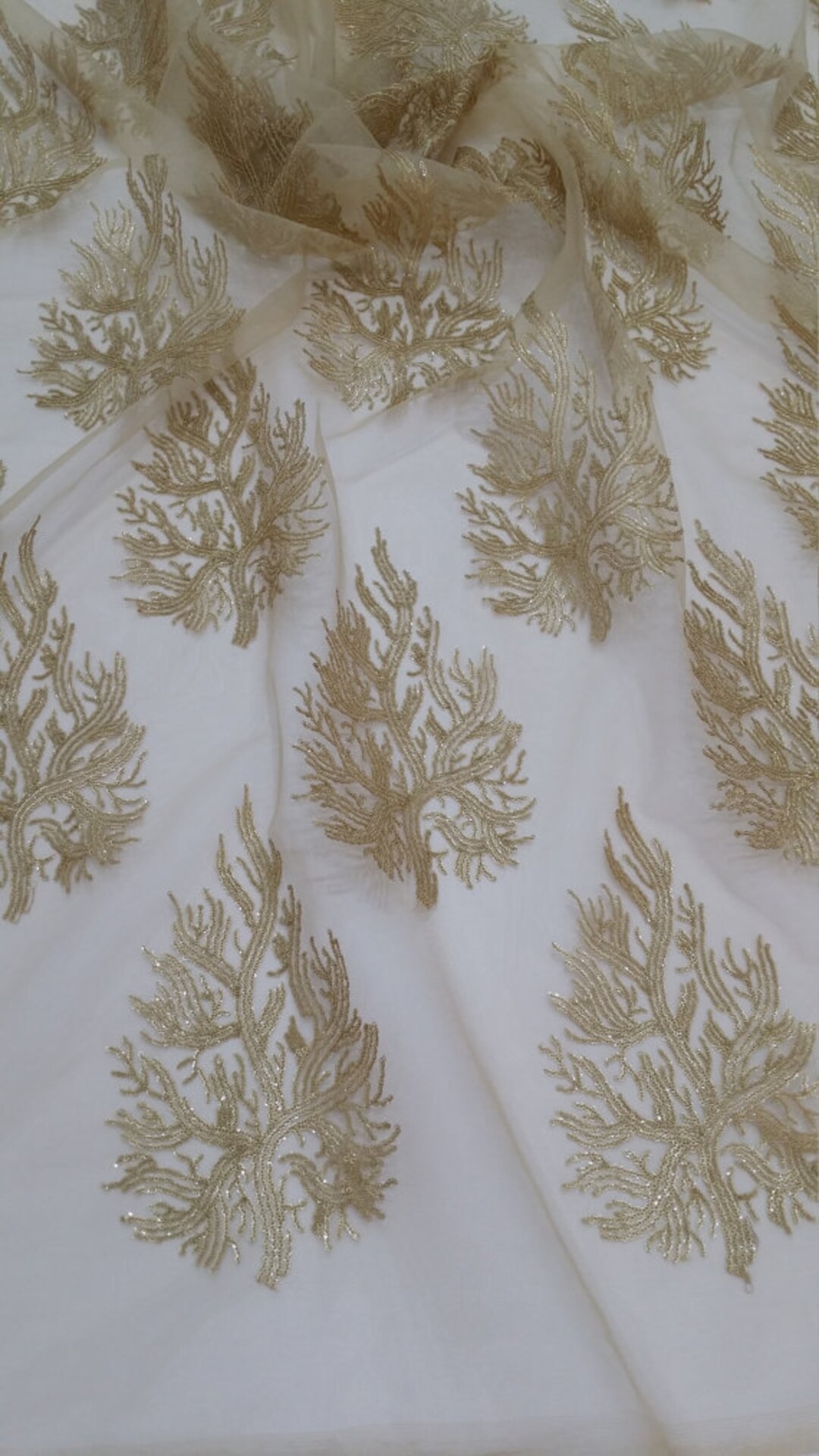 Gold Sequins Lace Fabric, French Lace, Embroidered Lace, Wedding Lace