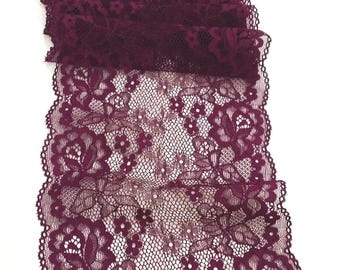 Ribete de encaje elástico morado, encaje elástico para lencería, encaje elástico francés, encaje festoneado para bodas, encaje de pestañas, encaje floral para lencería, LJ26001