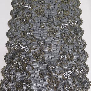 Adorno de encaje elástico de oro negro, adorno de encaje Chantilly francés dorado, borde de encaje de liga, material de encaje para vestidos de noche, encaje de lencería, L20095