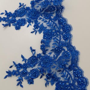 Passamaneria in pizzo blu con perline, pizzo con paillettes, pizzo di perle, pizzo chantilly, pizzo francese, pizzo da sposa, pizzo da sposa, pizzo ricamato yard EEV2086