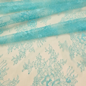 Tissu dentelle bleu turquoise, tissu de dentelle de nylon chantilly français bleu aqua, matériau de dentelle de voile de mariage de mariée, vendu par yard, WD2007