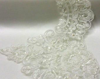 Ivory beaded lace trim, Gorgeous alencon ivory lace trim, wedding lace KSBL62263CB