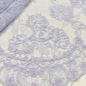 Tela de encaje violeta con cordón, encaje nupcial francés Chantilly, encaje de velo de pestañas, encaje floral festoneado vendido cortado a medida, EVS082C