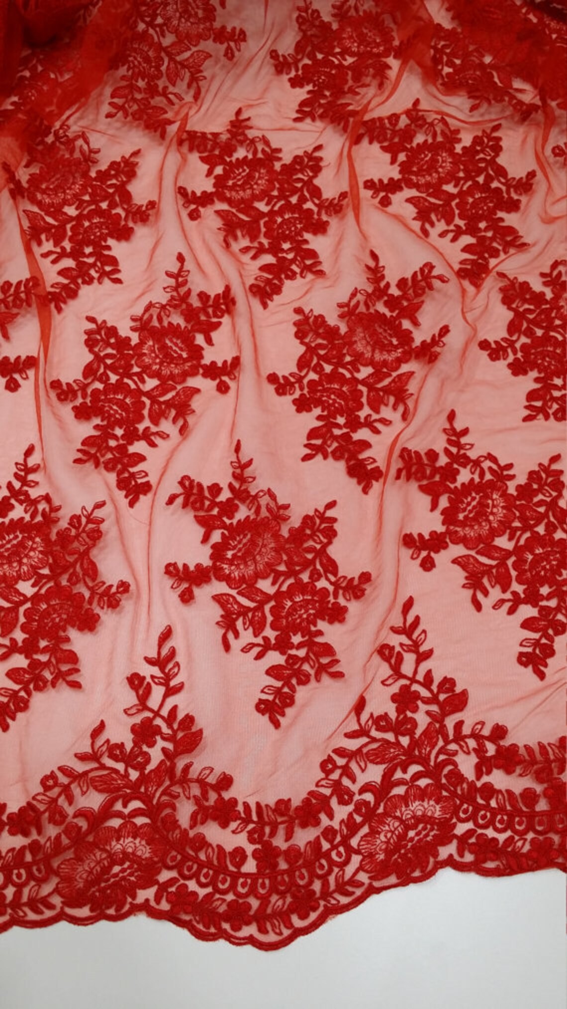 Red Lace Fabric by the Yard France Lace Alencon Lace Bridal Etsy