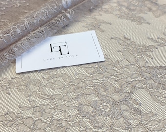 Tessuto di pizzo grigio, pizzo Chantilly francese in nylon grigio, materiale per velo da sposa, venduto tagliato su misura, WD2005
