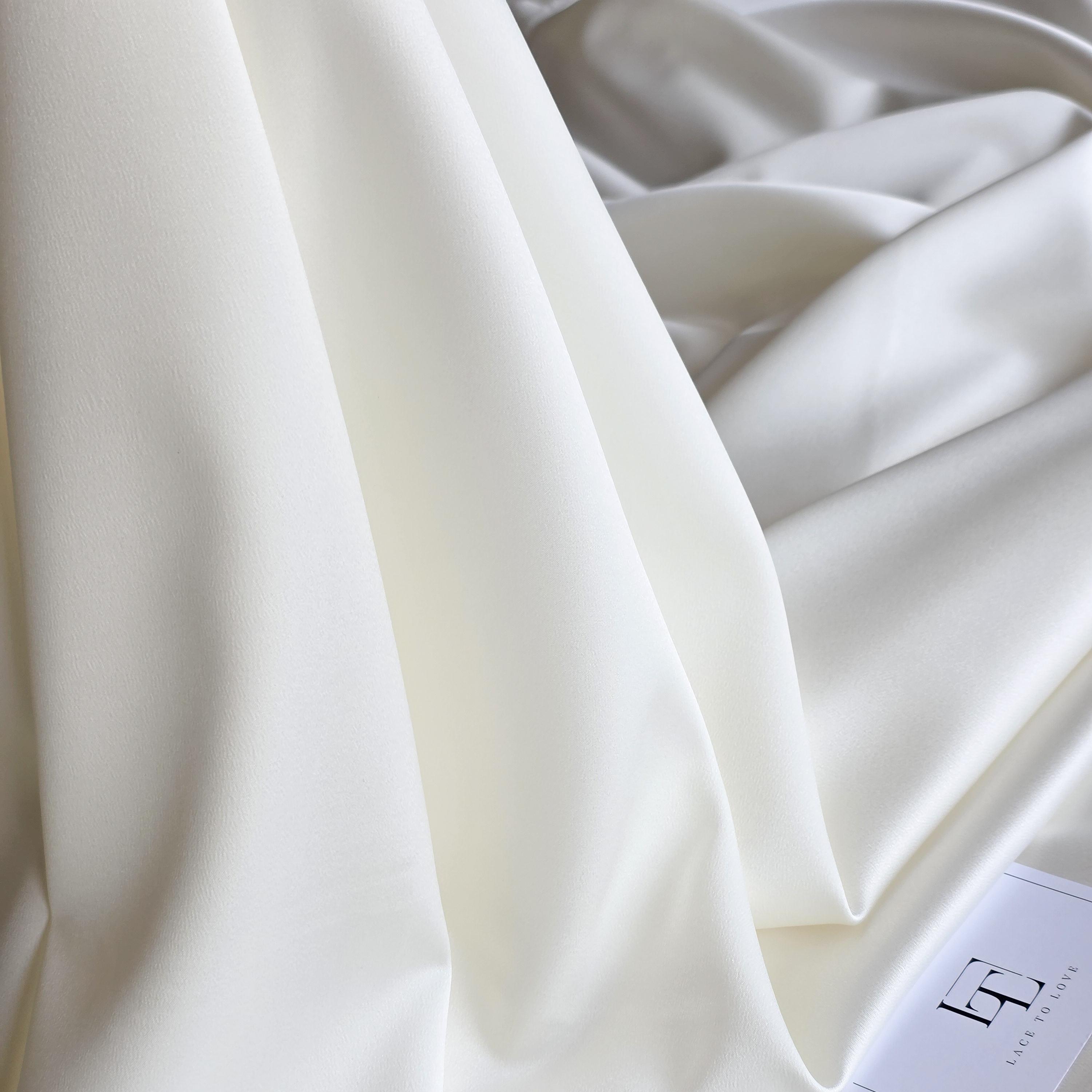 White stretch satin fabric by the yard, ivory elastic bridal fabric, skirt fabric, wedding dress fabric, LSW6001