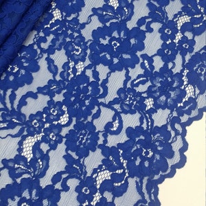 Blauwe kantstof op maat gesneden, kantstof France Alencon, kantmateriaal bruidsbruiloft, kantborduurwerk avondjurk, kantlingerie, L71028