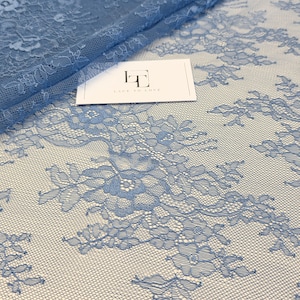 Tissu dentelle bleu roi, tissu de dentelle en nylon bleu indigo Chantilly, matériel de dentelle de voile de mariage de mariée, vendu par yard, WD2014