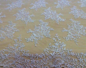 SALE Snow white lace fabric by the yard, French Lace, Embroidered Wedding Lace Bridal lace White Lace Veil lace Lingerie Lace KSBY80952C