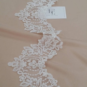 Elfenbeinspitze, Französische Spitze, Alencon Spitze, Brautkleidspitze, Hochzeitsspitze, Weiße Spitze, Schleierspitze, Strumpfbandspitze EEV2100