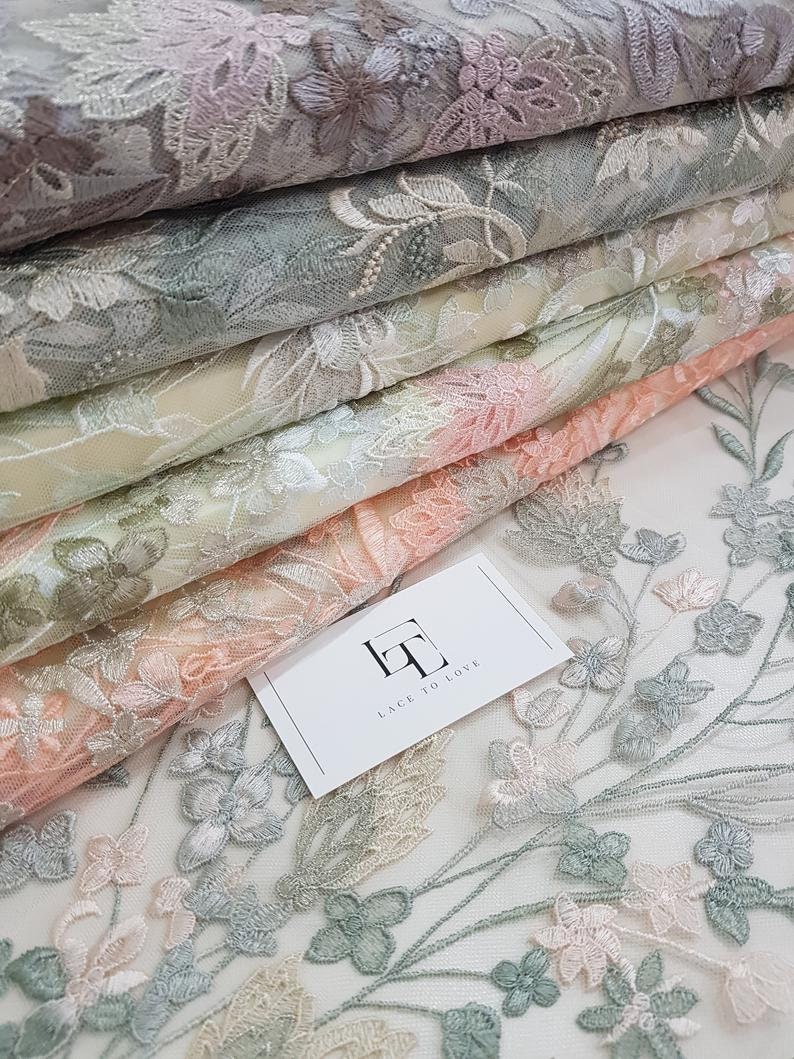 Embroidered lace French Lace Wedding Lace Bridal lace White Lace Veil lace Lingerie Lace Alencon Lace NK75003 Salmon pink lace fabric