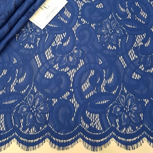 Blauer Spitzenstoff Meterware, Frankreich Spitze, Alencon Spitze, Braut Hochzeit Spitze, Stickerei Spitze, Abendkleid Spitze Wäschespitze L24192