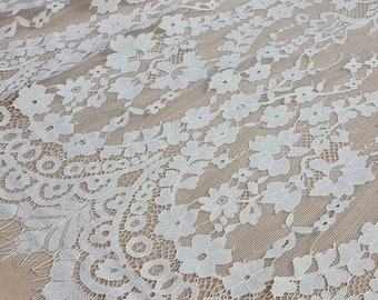 Tecido de renda Off White, renda francesa, renda Chantilly, renda de noiva, renda de véu, renda floral recortada L22822_8