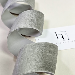 Grey With Green Tint Elastic Stretch Velvet Ribbon by the Yard, Velvet ...