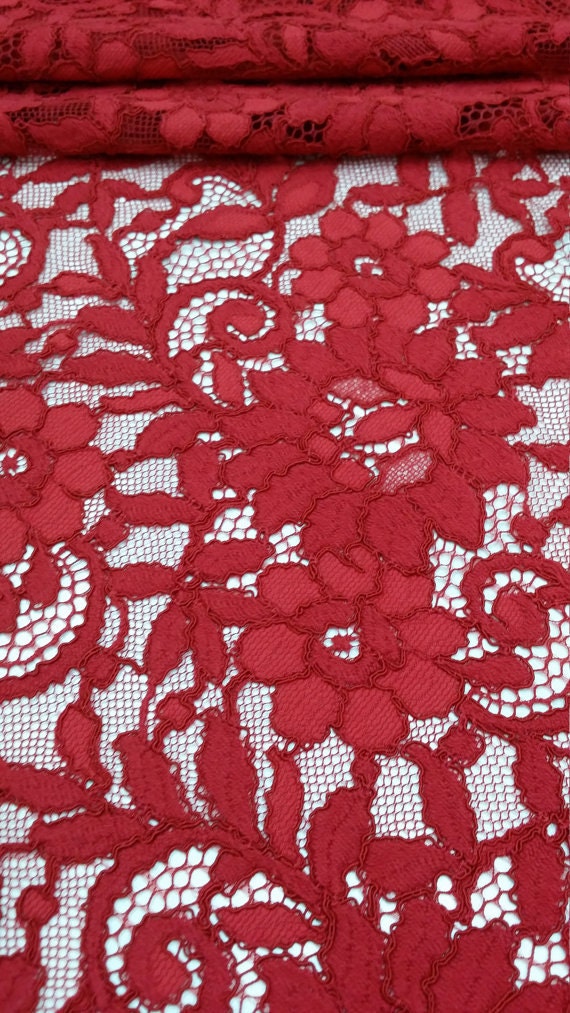 Red Lace Fabric Sold by the Yard, Spanish Alencon Lace Cloth