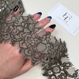 Olijfgroen kant trim op maat gesneden, Spaanse kant trim Alencon Lace bruids trouwjurk trim kant geborduurde mantilla sluier L11072