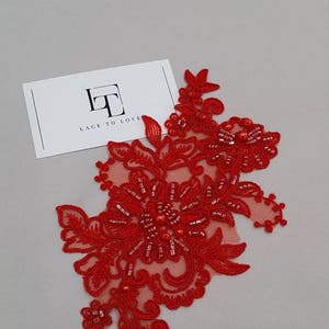 Red Lace-appliqué, kralenkantappliqué, Franse Chantilly-kantappliqué, 3D-kant, bruidskantappliqué M0029