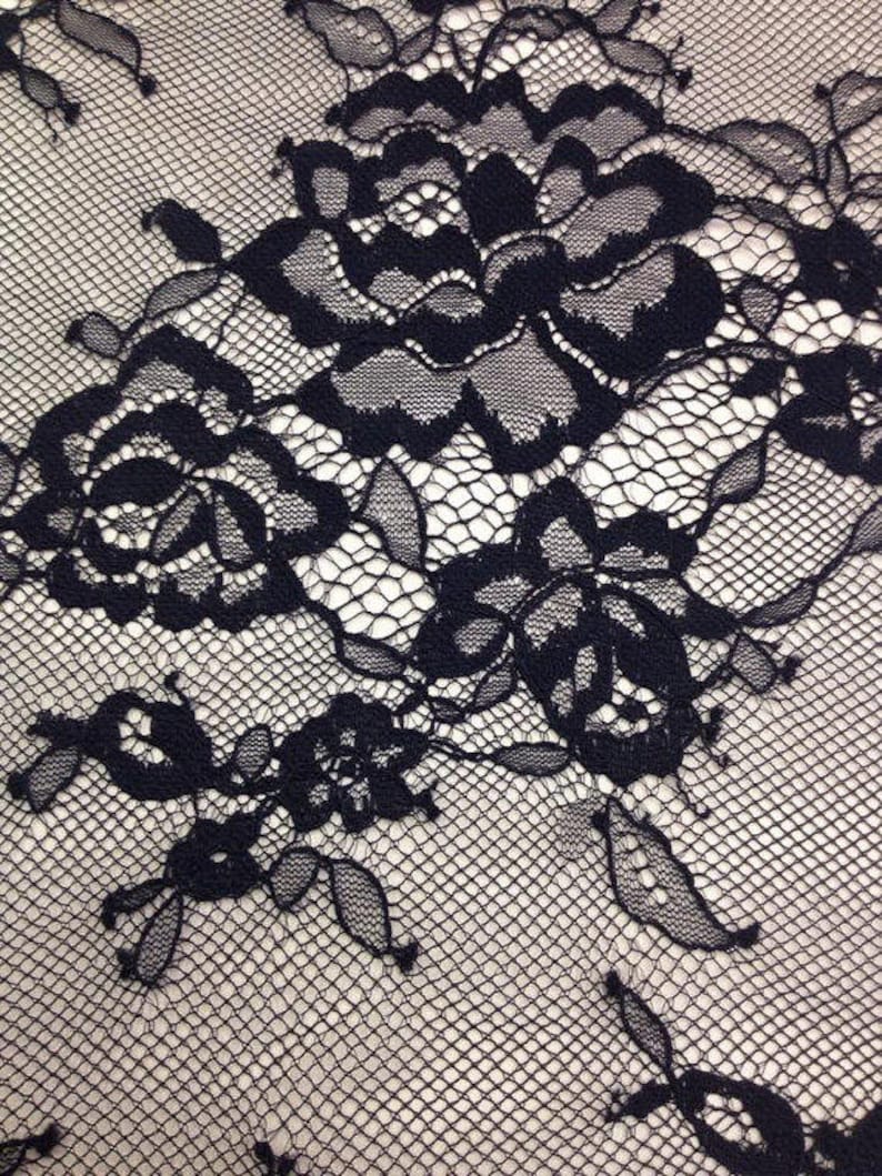 SALE Black Lace fabric French Chantilly Lace Bridal lace Wedding Lace Evening dress lace Scalloped Floral lace Lingerie Lace yard L11219