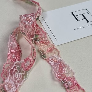 Bordure en dentelle rose clair par mètre, bordure en dentelle espagnole alençon brodé FL88001