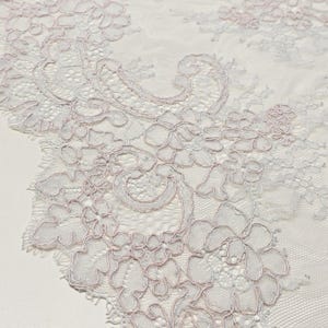 Bordure en dentelle gris clair, bordure en dentelle chantilly française, bordure en dentelle pour mariage nuptiale, dentelle au point mousse, dentelle pour robe de soirée, dentelle de lingerie, EVSL091C