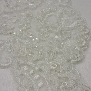 Ivory beaded lace trim, Gorgeous alencon ivory lace trim, wedding lace KSBL62263CB