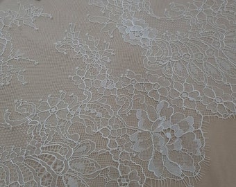 Tecido de renda off-white, renda francesa Chantilly para noivas, renda branca para véu de casamento, renda com acabamento ondulado, vendida por metro WD6002
