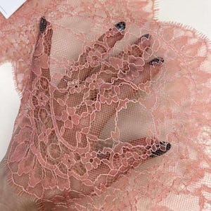 Bordure en dentelle rose, dentelle rose saumon, dentelle de Chantilly, dentelle française, dentelle de mariage, dentelle festonnée, dentelle de cils, dentelle florale, par mètre L29389