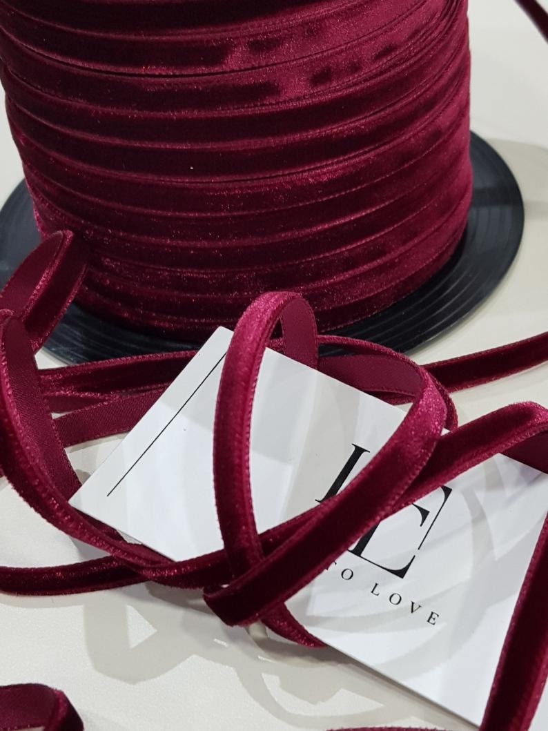 Dark Red Velvet Ribbon by the Yard Narrow Velvet Ribbon Etsy