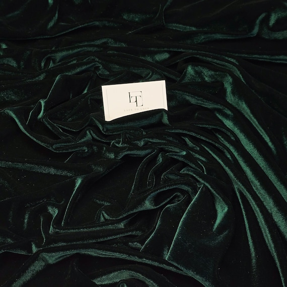 Emerald green velvet stretch fabric sold by the yard. Plush shiny elastic velvet material sold per meter, HMT3005