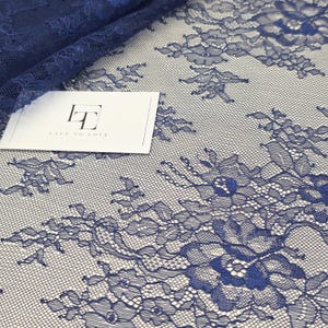 Tissu en dentelle bleu marine, tissu de dentelle en nylon bleu foncé de Chantilly française, matériel de dentelle de voile de mariage de mariée, vendu par yard, WD2002