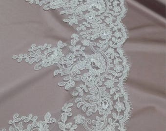 Ivory Lace Trimming by the yard, French Lace, Alencon Bridal Gown lace Wedding Lace White Lace Veil lace Garter lace Lingerie EVSL019C
