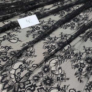Black soft French lace fabric, delicate eyelash Chantilly lace fabric from Europe, sold by the yard, LJK10105