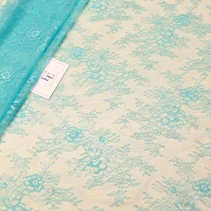 Tela de encaje azul turquesa, tela de encaje de nailon Chantilly francés azul agua, material de encaje para velo de novia, se vende cortado a medida, WD2007