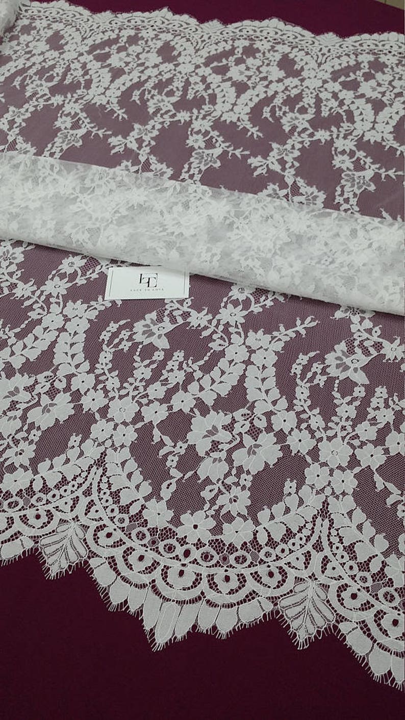 Bridal lace Wedding Lace White Lace Veil lace Scalloped Floral lace Lingerie Lace L22822 Chantilly Lace SALE Ivory lace fabric French Lace