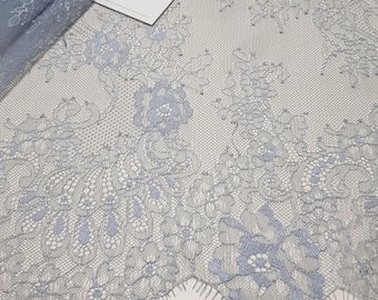 Blue gray French Chantilly lace fabric, sold by the yard, LK5003