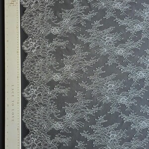 Off white lace fabric, French Chantilly bridal lace cloth, white wedding veil lace material, Scalloped eyelash lace, sold by the yard WD6002 image 10